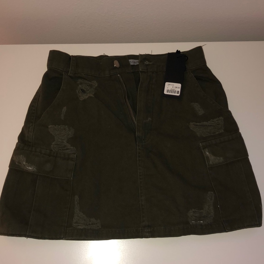 Army Green denim distressed skirt